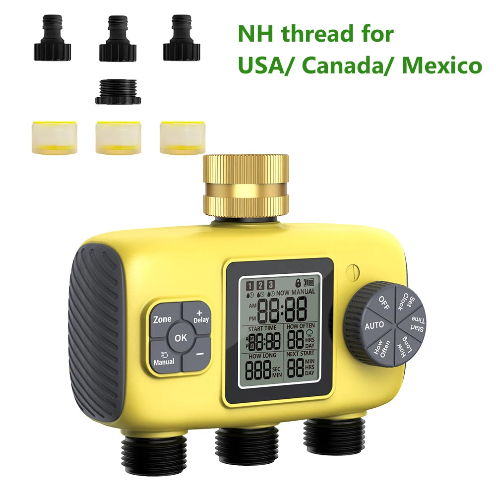 Insoma 3-Outlet Independent Control Automatic Water Timer Garden Irrigation Watering System Independent Control