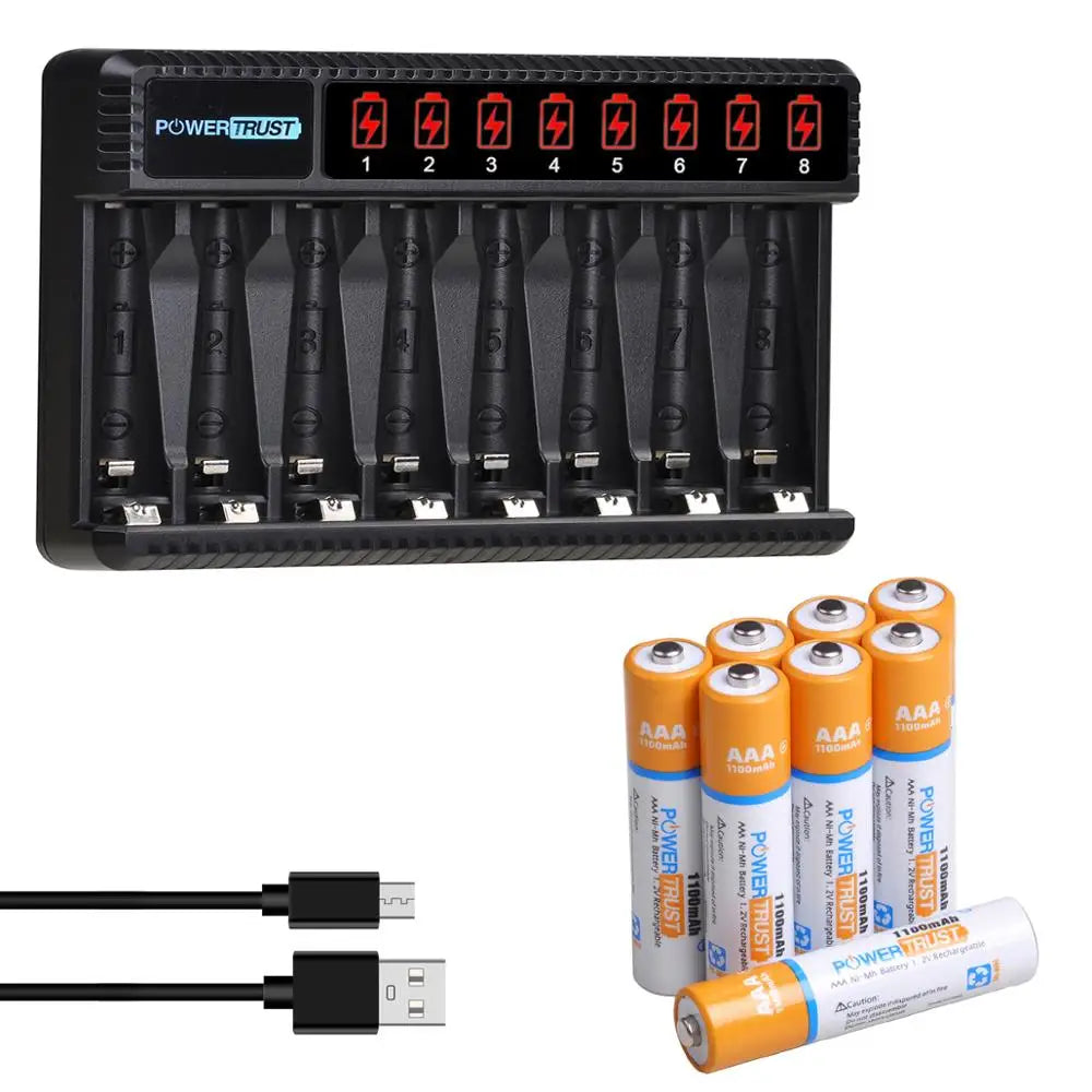 Rechargeable AA & AAA Batteries with 8-Slot Charger