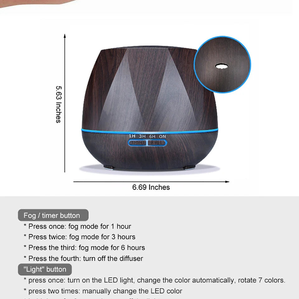 Remote Control Ultrasonic Humidifier Essential Oil Diffuser With 7 Color LED