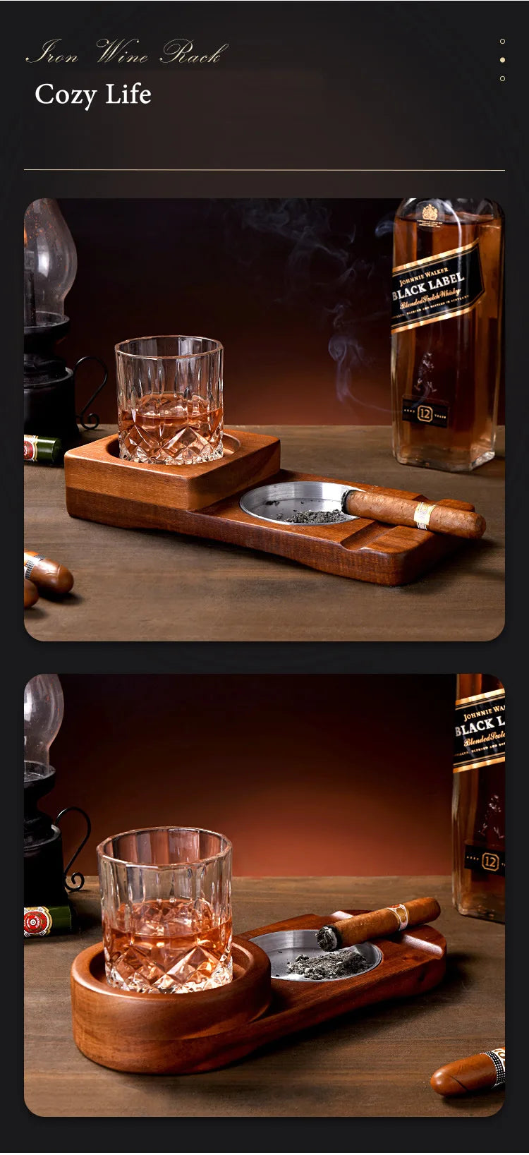 Wood Desk 2-In-1 Whiskey Wine Glass Holder, Ashtray Cigar Holder