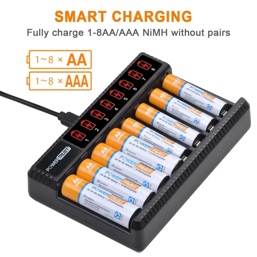 Rechargeable AA & AAA Batteries with 8-Slot Charger