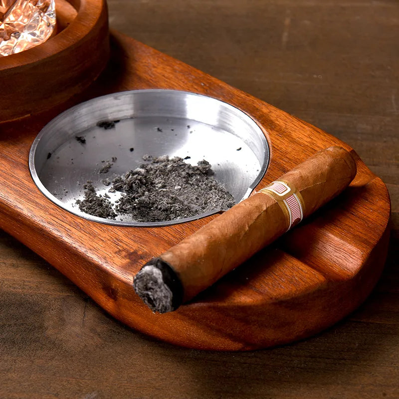 Wood Desk 2-In-1 Whiskey Wine Glass Holder, Ashtray Cigar Holder