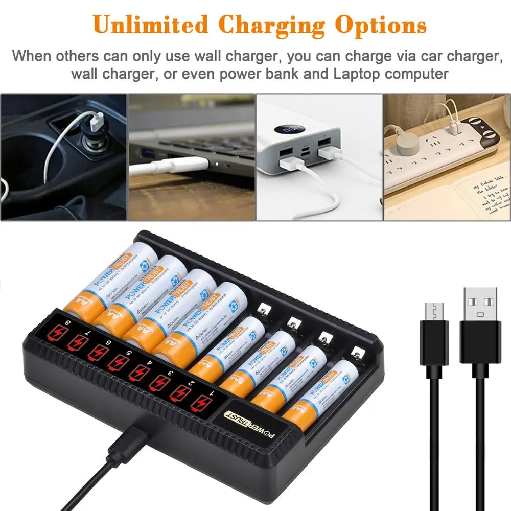 Rechargeable AA & AAA Batteries with 8-Slot Charger