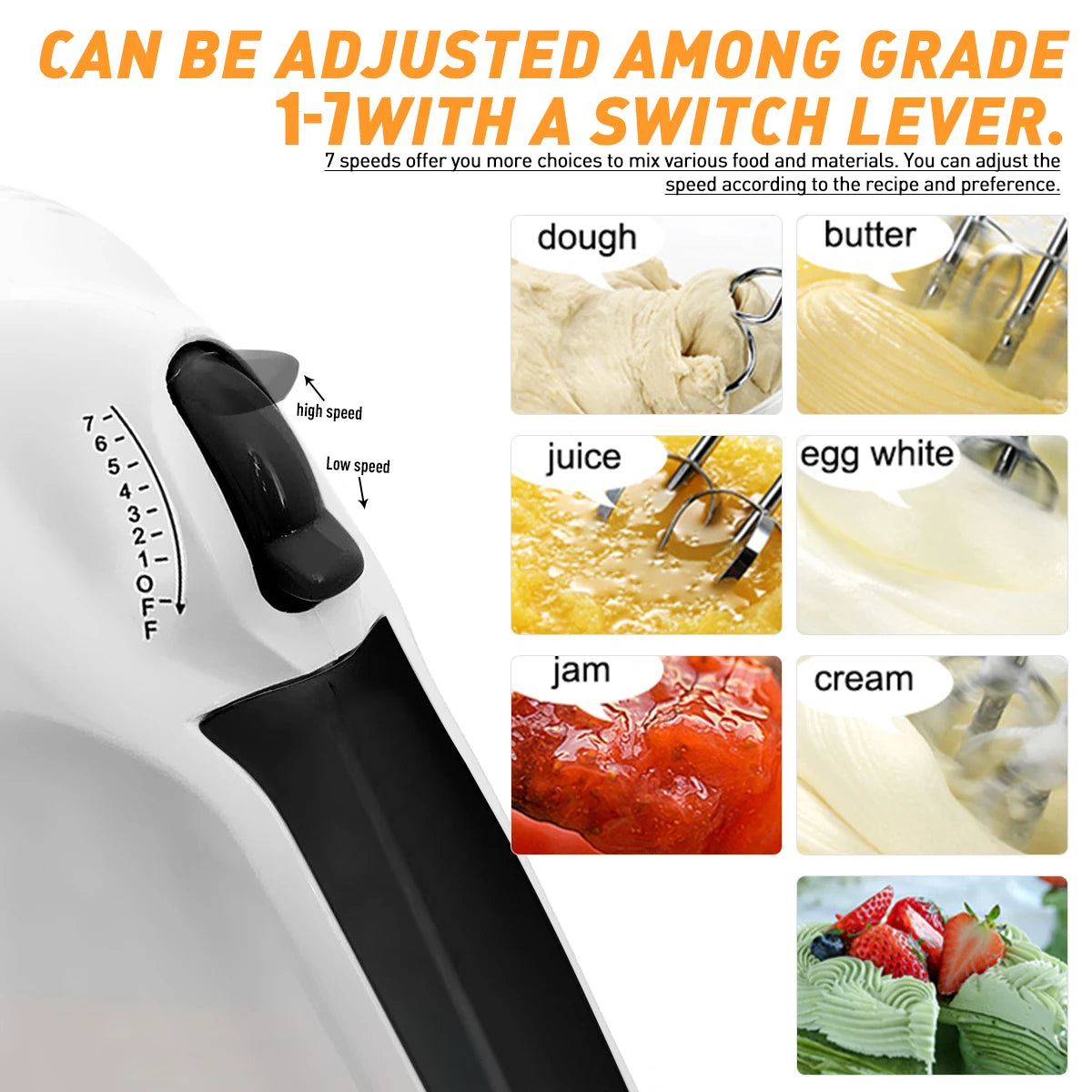 7-Speed Electric Hand Mixer with 5 Stainless Steel Attachments