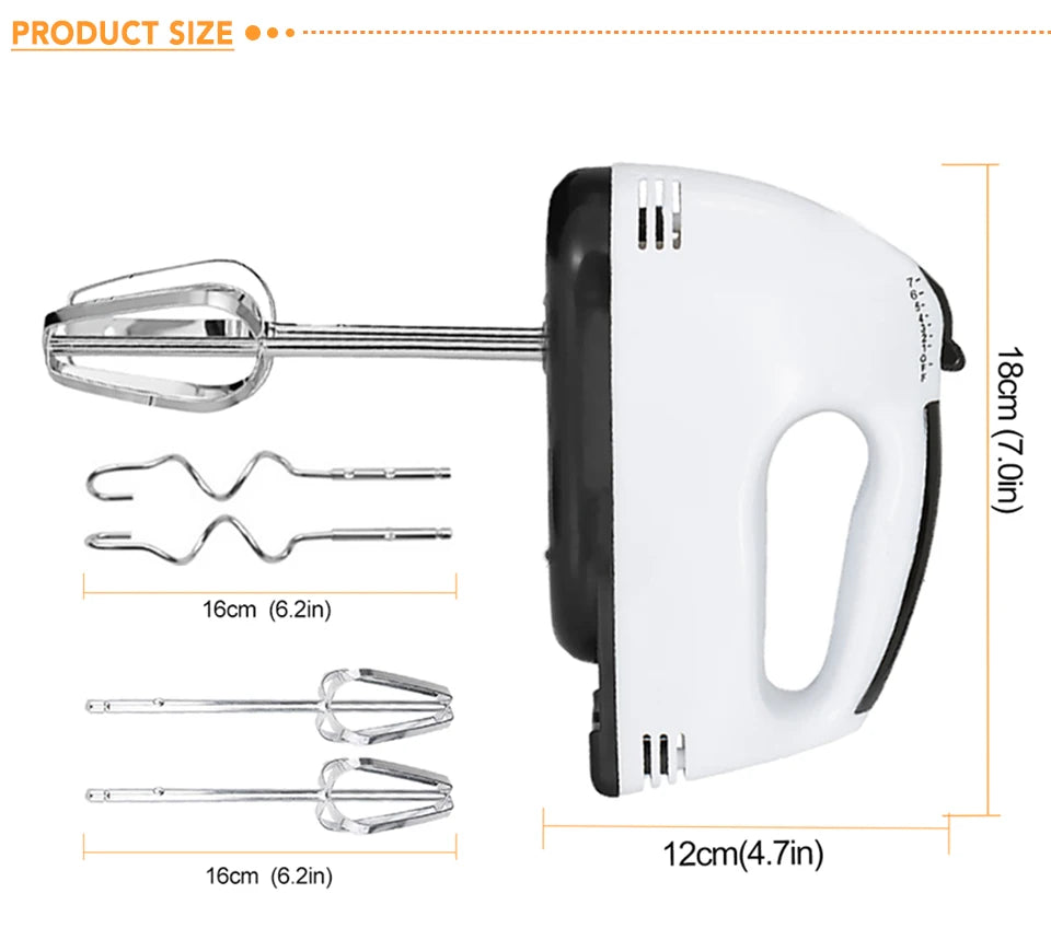 7-Speed Electric Hand Mixer with 5 Stainless Steel Attachments