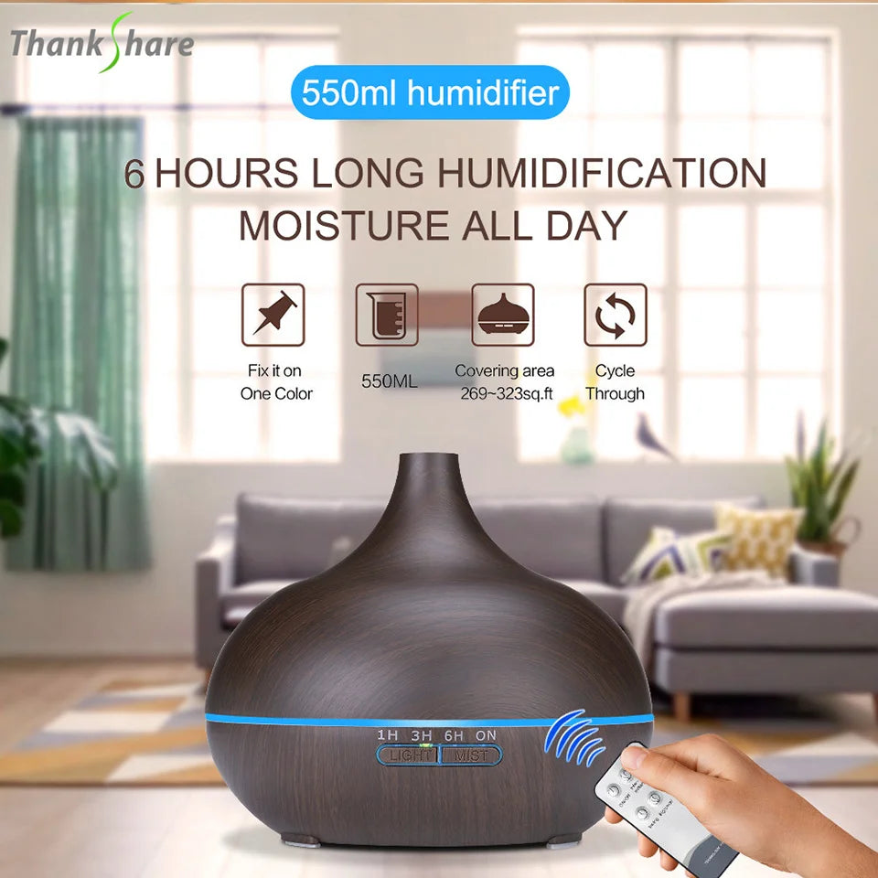 Remote Control Ultrasonic Humidifier Essential Oil Diffuser With 7 Color LED