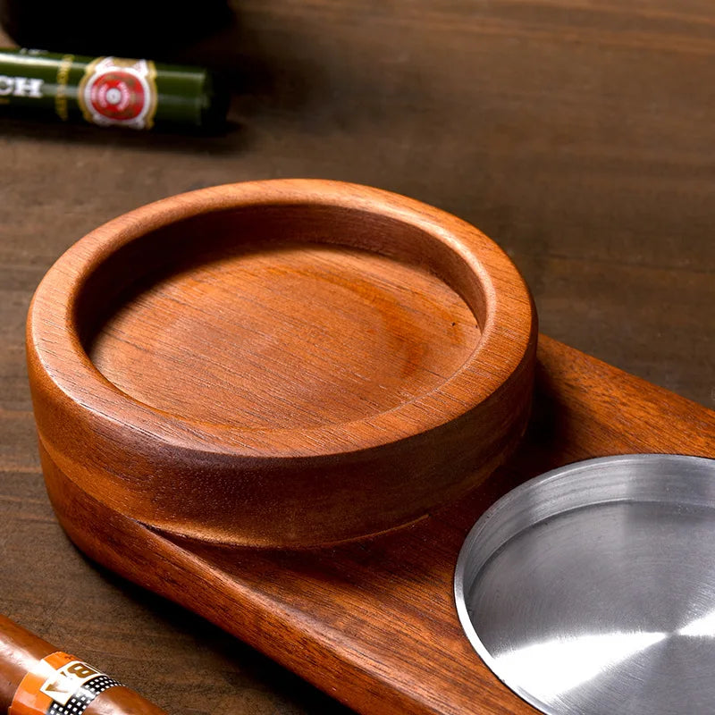 Wood Desk 2-In-1 Whiskey Wine Glass Holder, Ashtray Cigar Holder