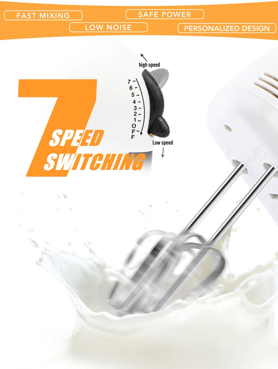 7-Speed Electric Hand Mixer with 5 Stainless Steel Attachments