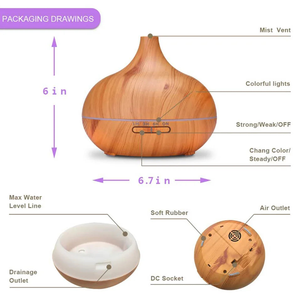 Remote Control Ultrasonic Humidifier Essential Oil Diffuser With 7 Color LED