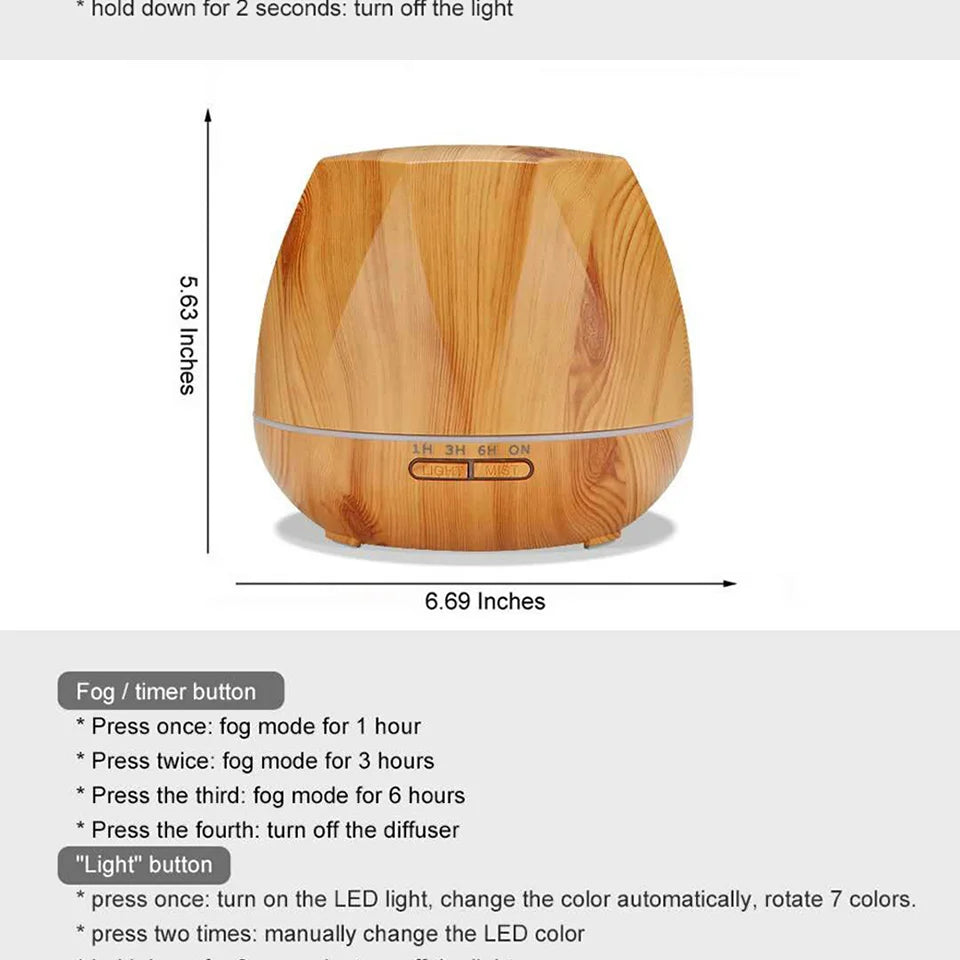 Remote Control Ultrasonic Humidifier Essential Oil Diffuser With 7 Color LED