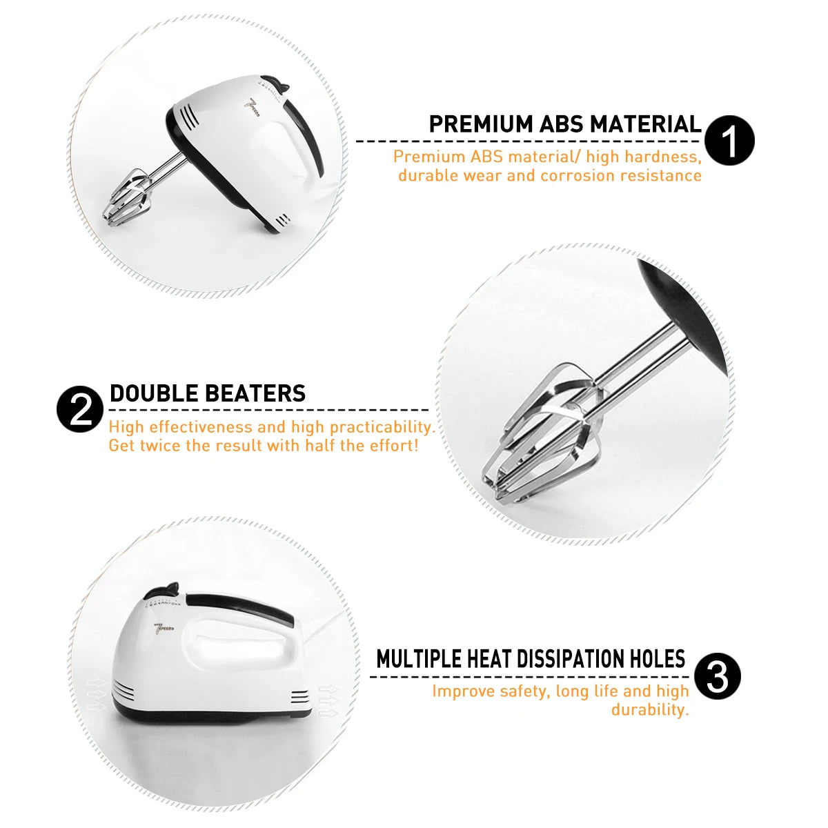 7-Speed Electric Hand Mixer with 5 Stainless Steel Attachments