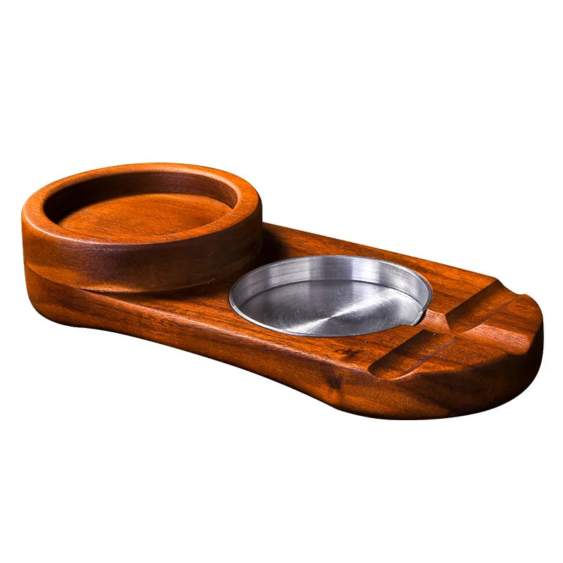 Wood Desk 2-In-1 Whiskey Wine Glass Holder, Ashtray Cigar Holder