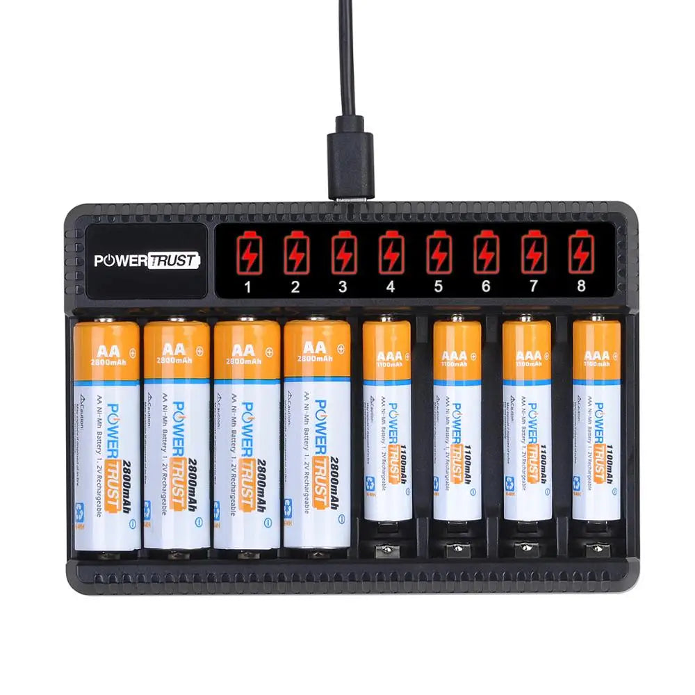 Rechargeable AA & AAA Batteries with 8-Slot Charger