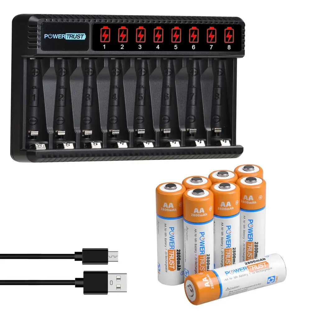 Rechargeable AA & AAA Batteries with 8-Slot Charger