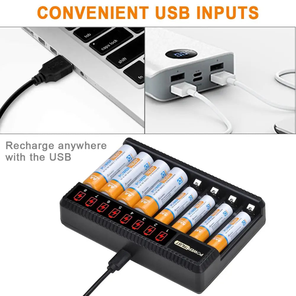 Rechargeable AA & AAA Batteries with 8-Slot Charger