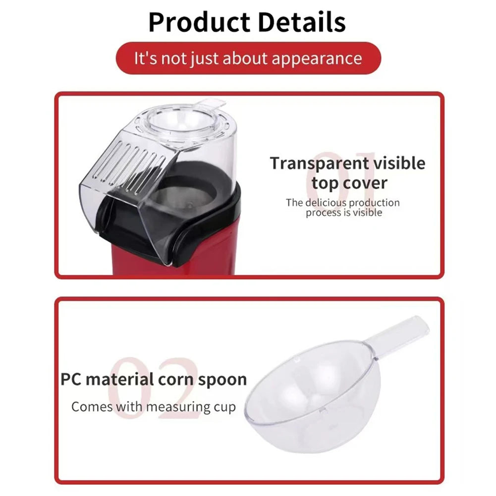 1200w Hot Air Popcorn maker Includes Measuring Cup