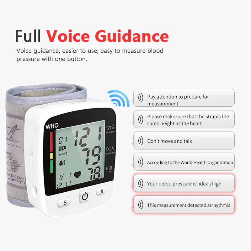 Digital LCD Rechargeable Wrist Blood Pressure Monitor