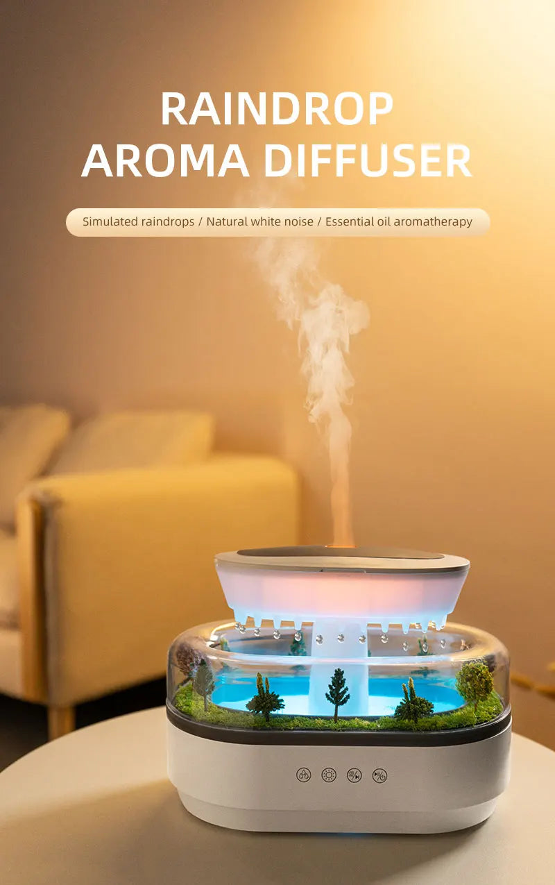 Raindrop Air Humidifier Colorful Light White Noise Essemtial Oil Diffuser