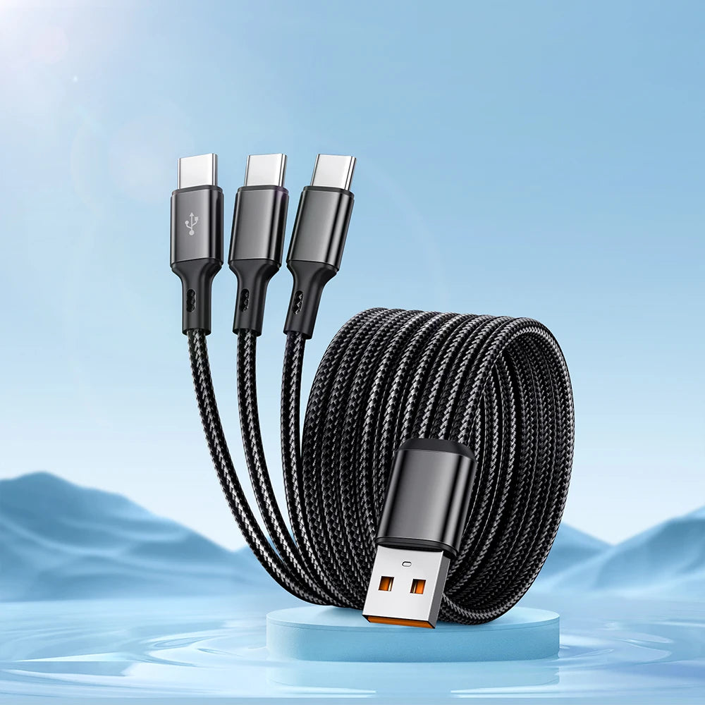 100W 6A 3 In 1 Fast USB To Type USB C Charge Cables