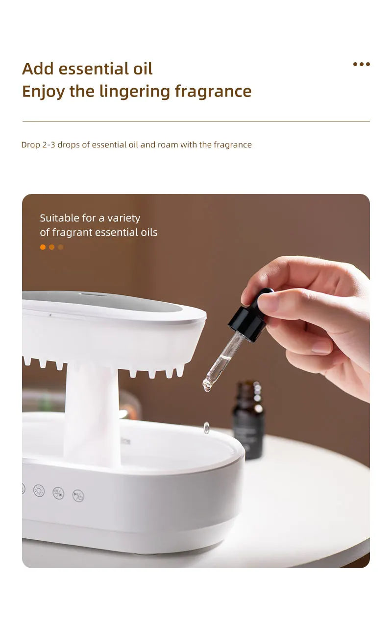 Raindrop Air Humidifier Colorful Light White Noise Essemtial Oil Diffuser
