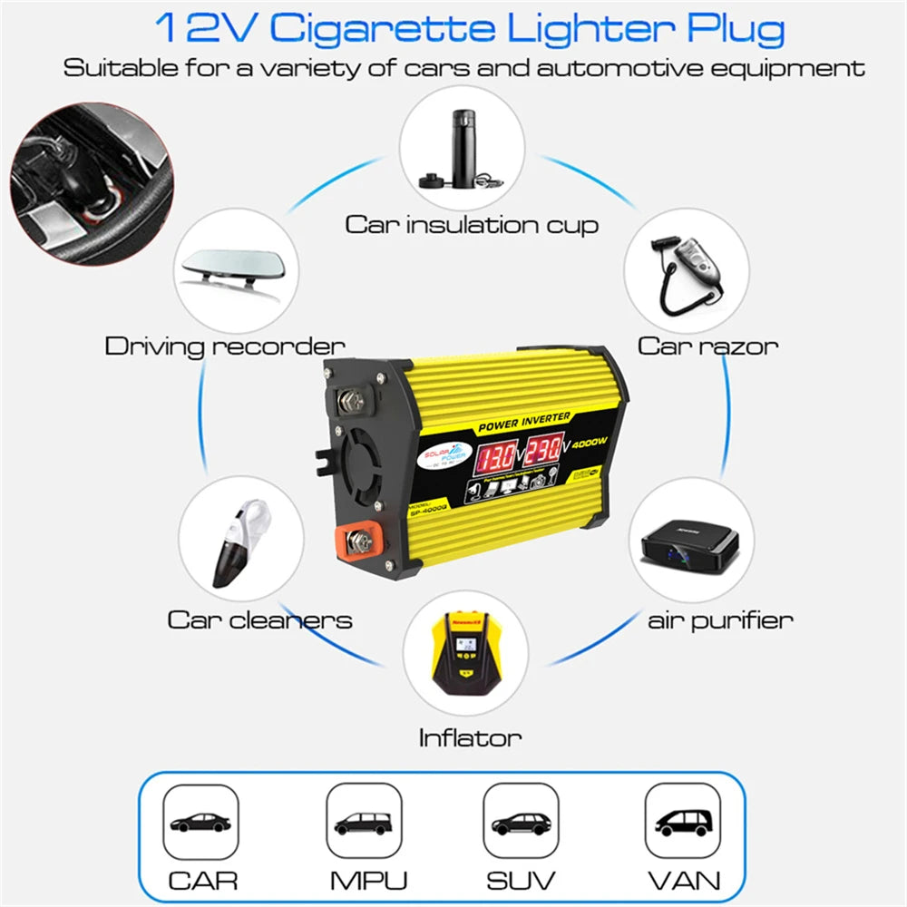 Portable Inverter Car Power Inverter – DC12V to AC110V, 4000W