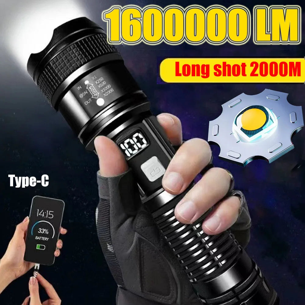 Super Bright LED High Power Long Range Tactical Torch Flashlight USB Rechargeable