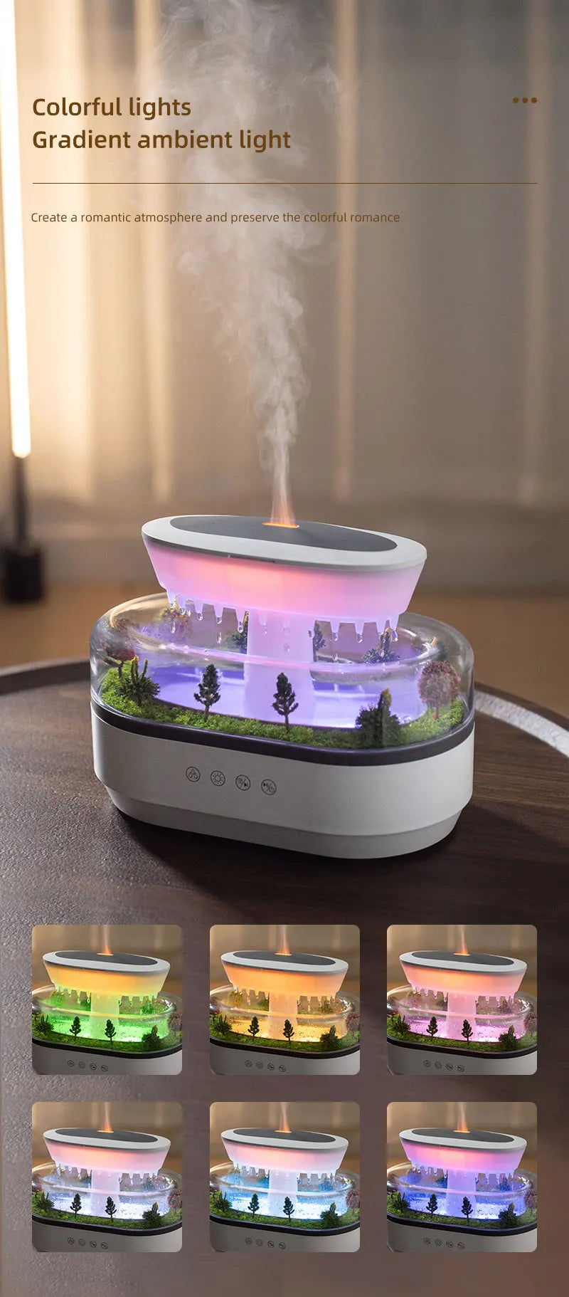 Raindrop Air Humidifier Colorful Light White Noise Essemtial Oil Diffuser