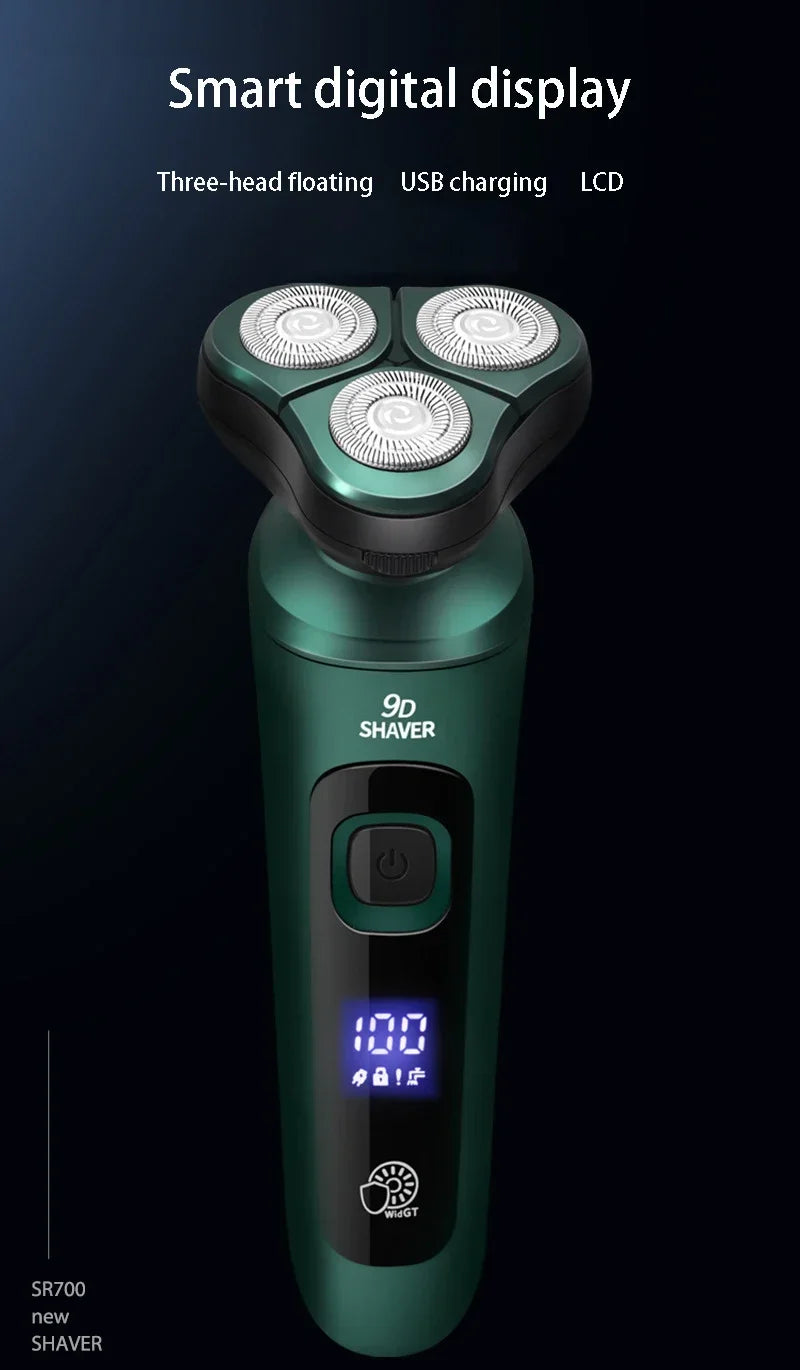 Smart USB Rechargeable LCD Digital Display Three-head Floating Razor