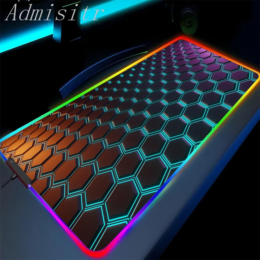 Large Geometric RGB Luminous LED Gamer Mousepad