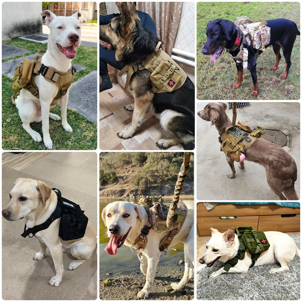 Tactical Dog Walking Vest Harness Collar Leash Molle Pouches
