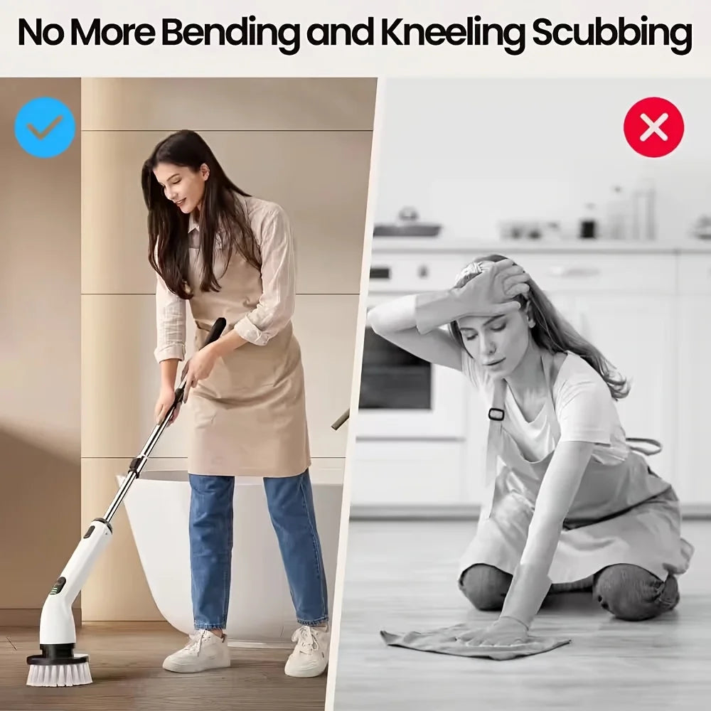 9-in-1 USB Rechargeable Electric Telescopic Handle Cleaning Brush 8 Brush Heads Multi-Surface Cleaner