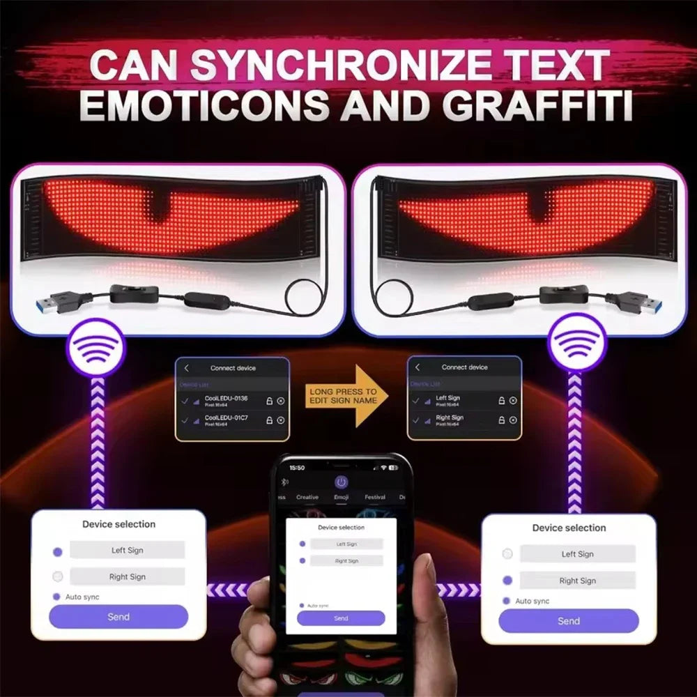 Car Windshield Animated LED Devil's Eye Flexible Folding Screen