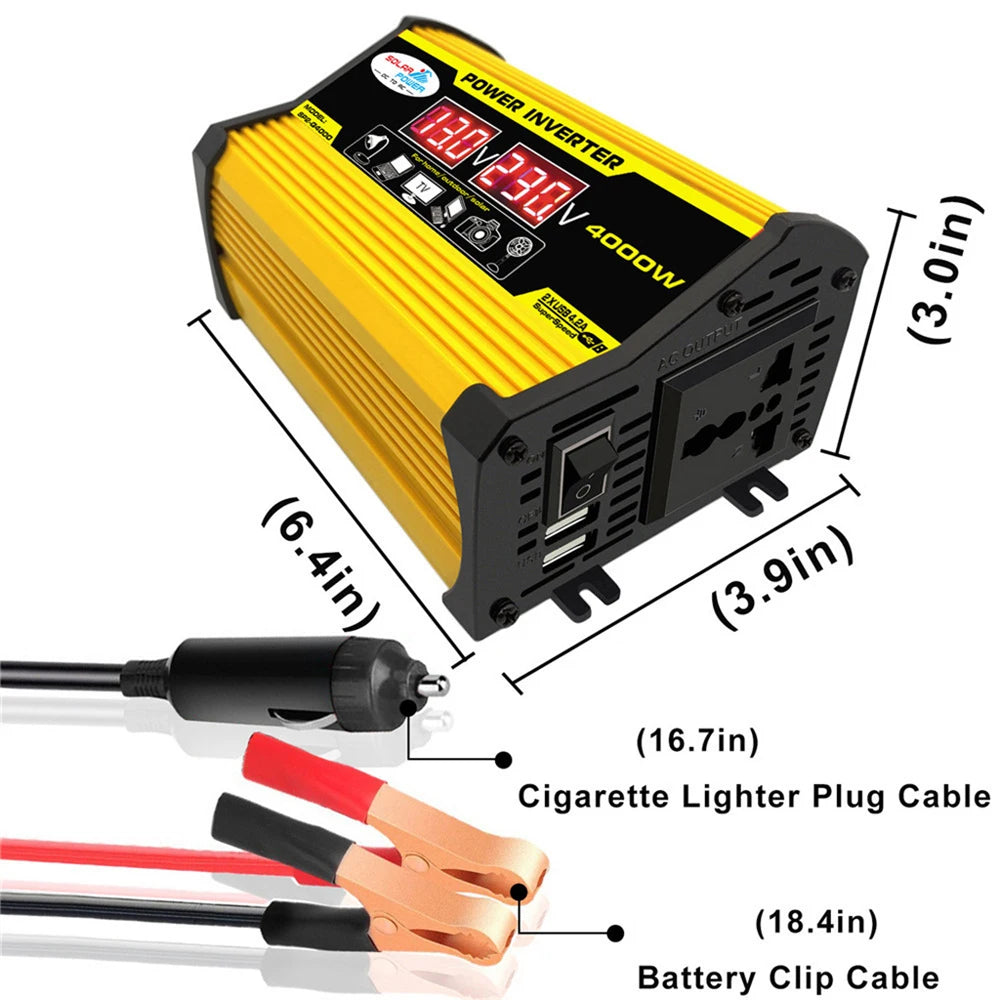 Portable Inverter Car Power Inverter – DC12V to AC110V, 4000W