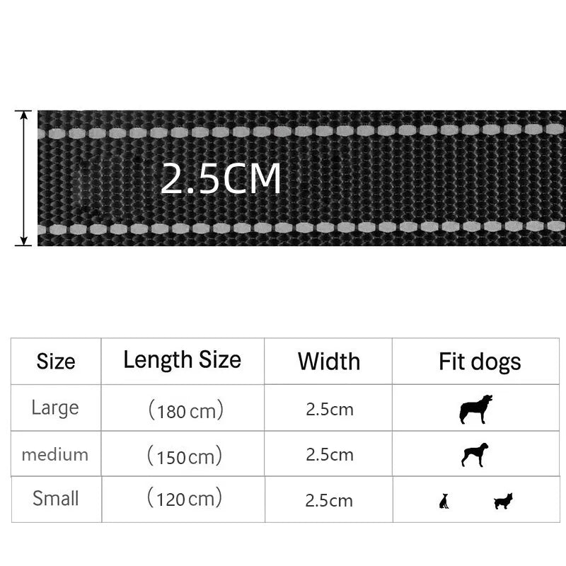 1.2/1.5/1.8m Heavy Duty Double Handle Nylon Dog Leash