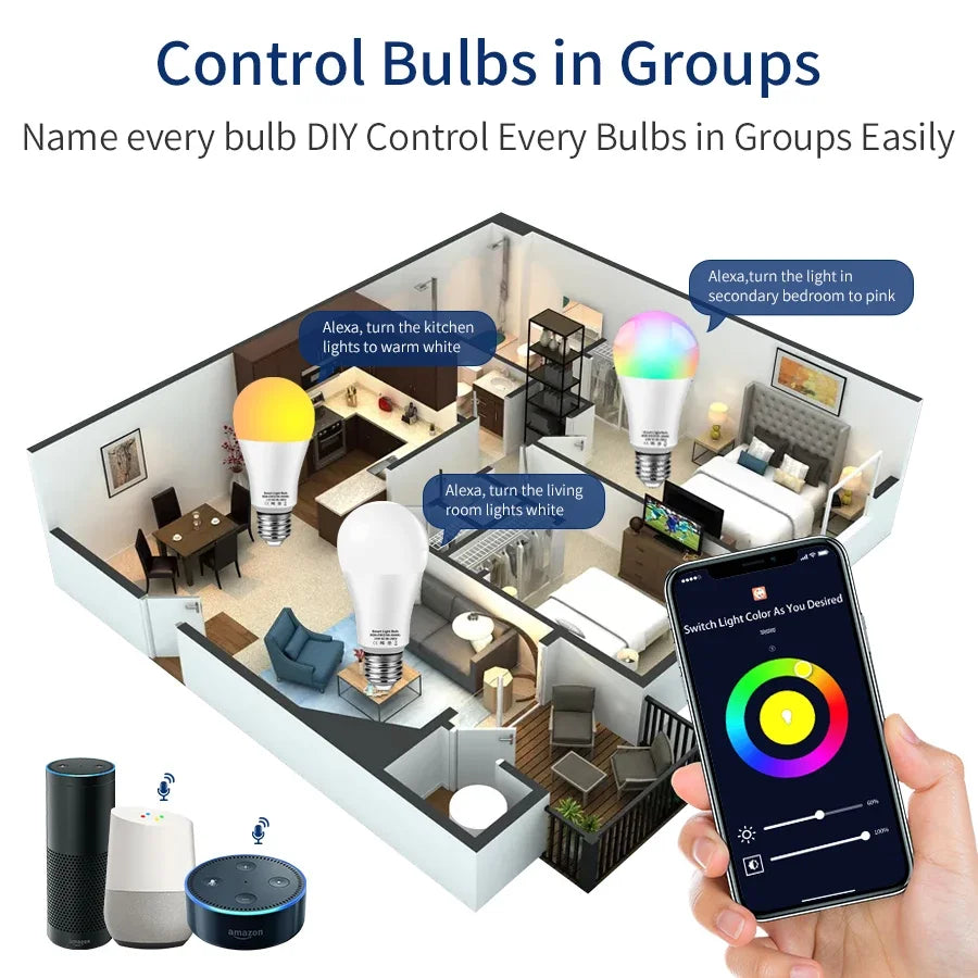 Tuya Smart WiFi LED Bulb – RGB Voice-Controlled Light