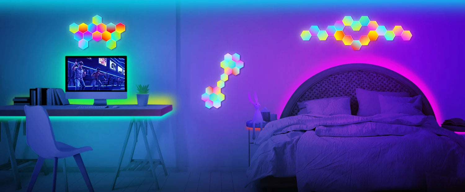 RGB Smart Hexagonal Color changing Ambient Night Light Music Rhythm Wall Lamp
