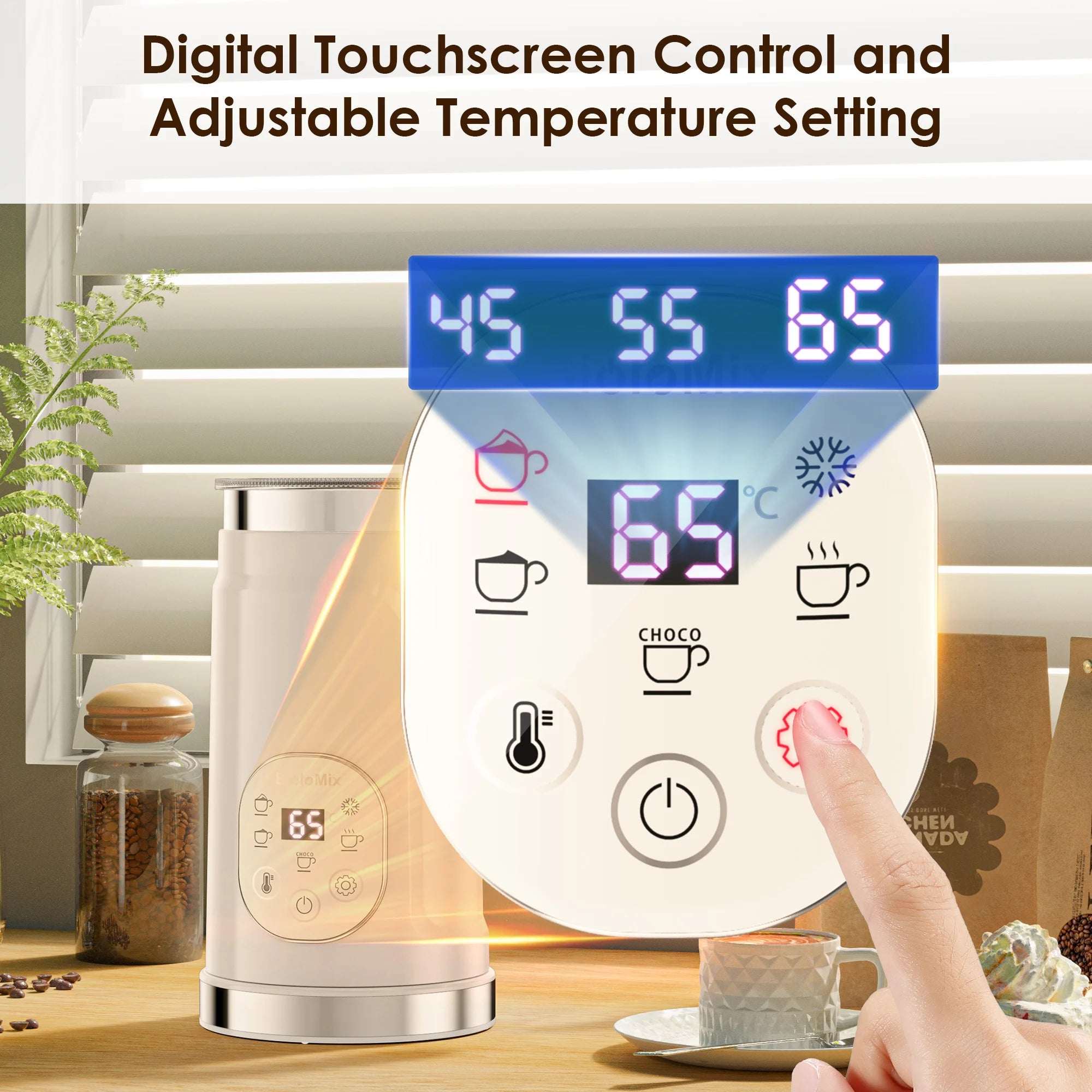 5-in-1 Hot & Cold Milk Frother with LED Touch Screen
