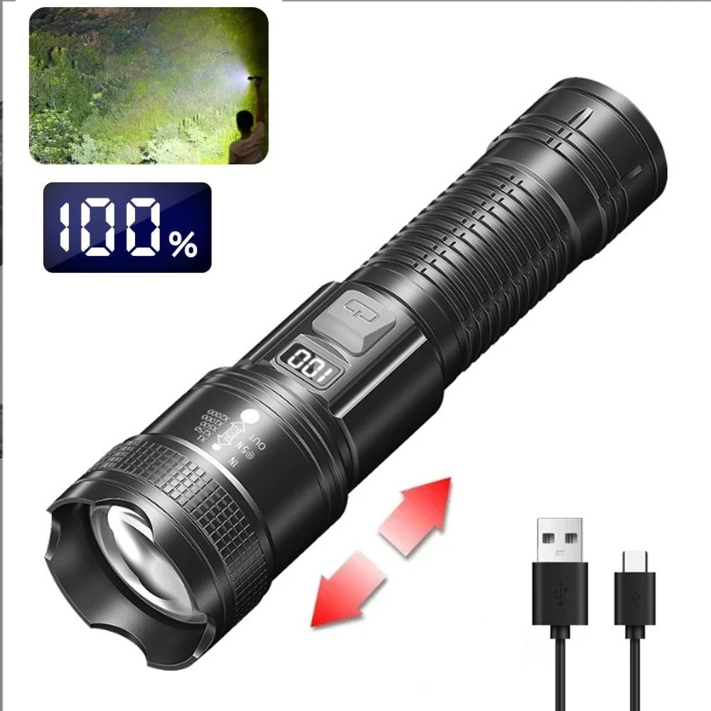 Super Bright LED High Power Long Range Tactical Torch Flashlight USB Rechargeable