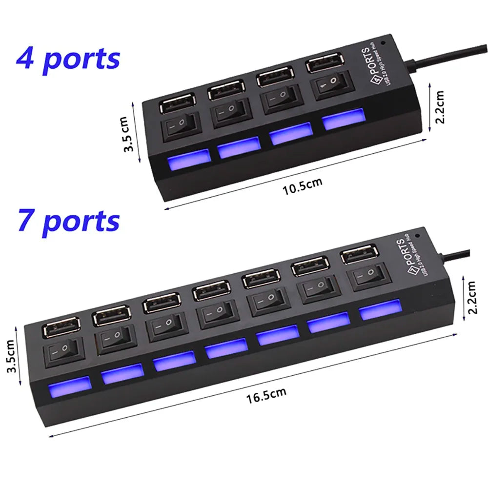 USB HUB 4/7 Port Multiple Expander with ON/OFF Switch