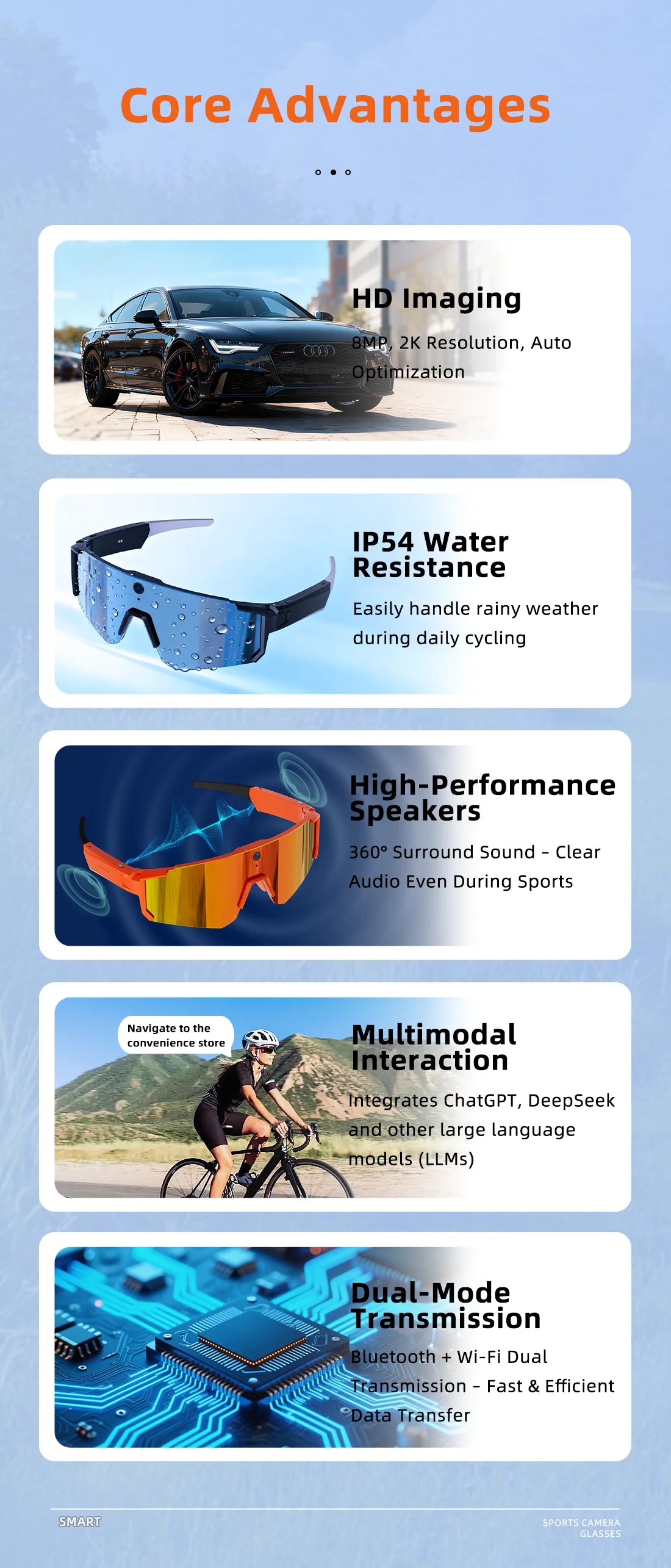 2026 Smart Sport Goggles 800W HD Anti-shake Action Camera Surroud Sound