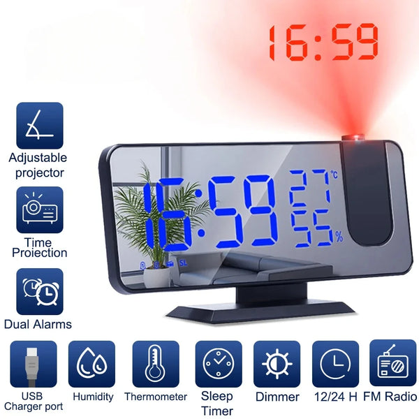 LED Digital Ceiling Projection Alarm Clock with FM Radio