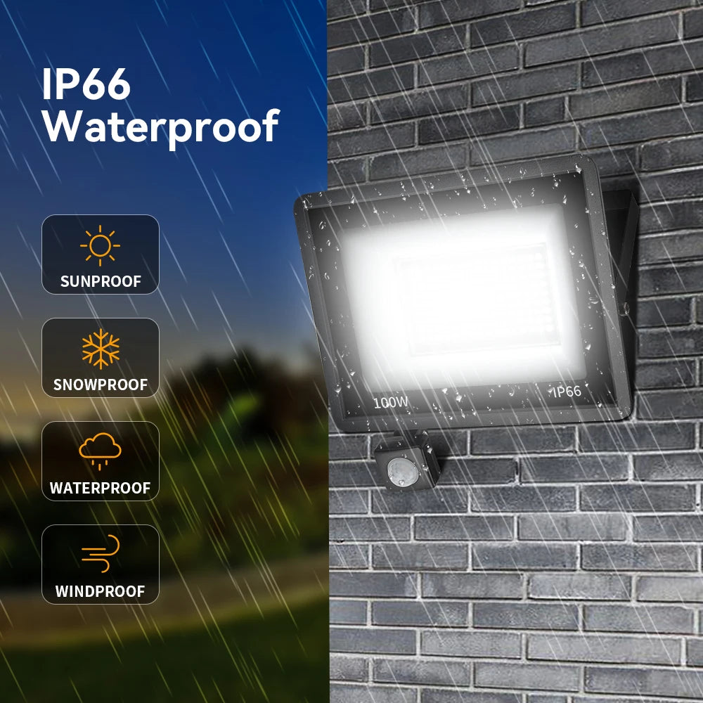 LED Floodlight Spotlights with PIR Motion Sensor