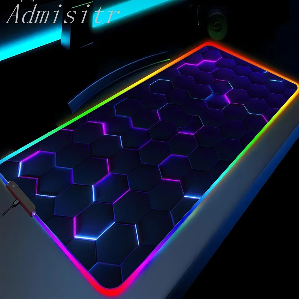 Large Geometric RGB Luminous LED Gamer Mousepad