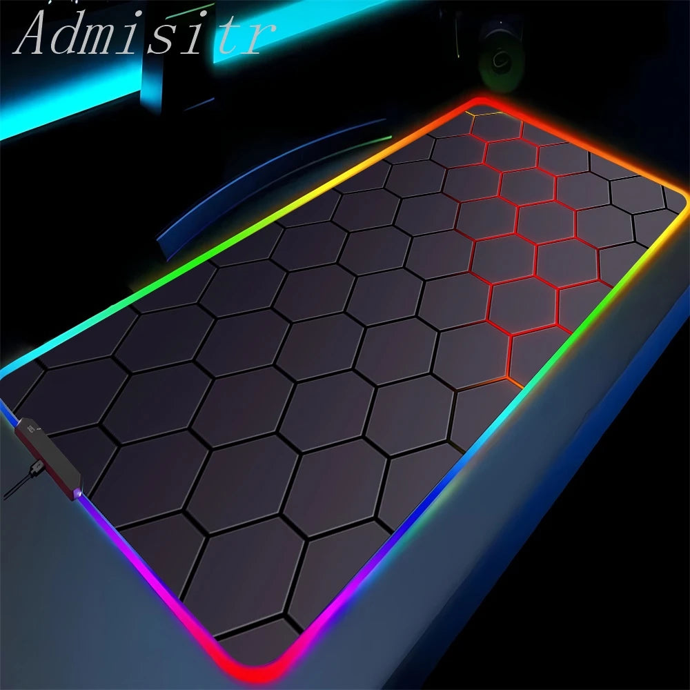 Large Geometric RGB Luminous LED Gamer Mousepad