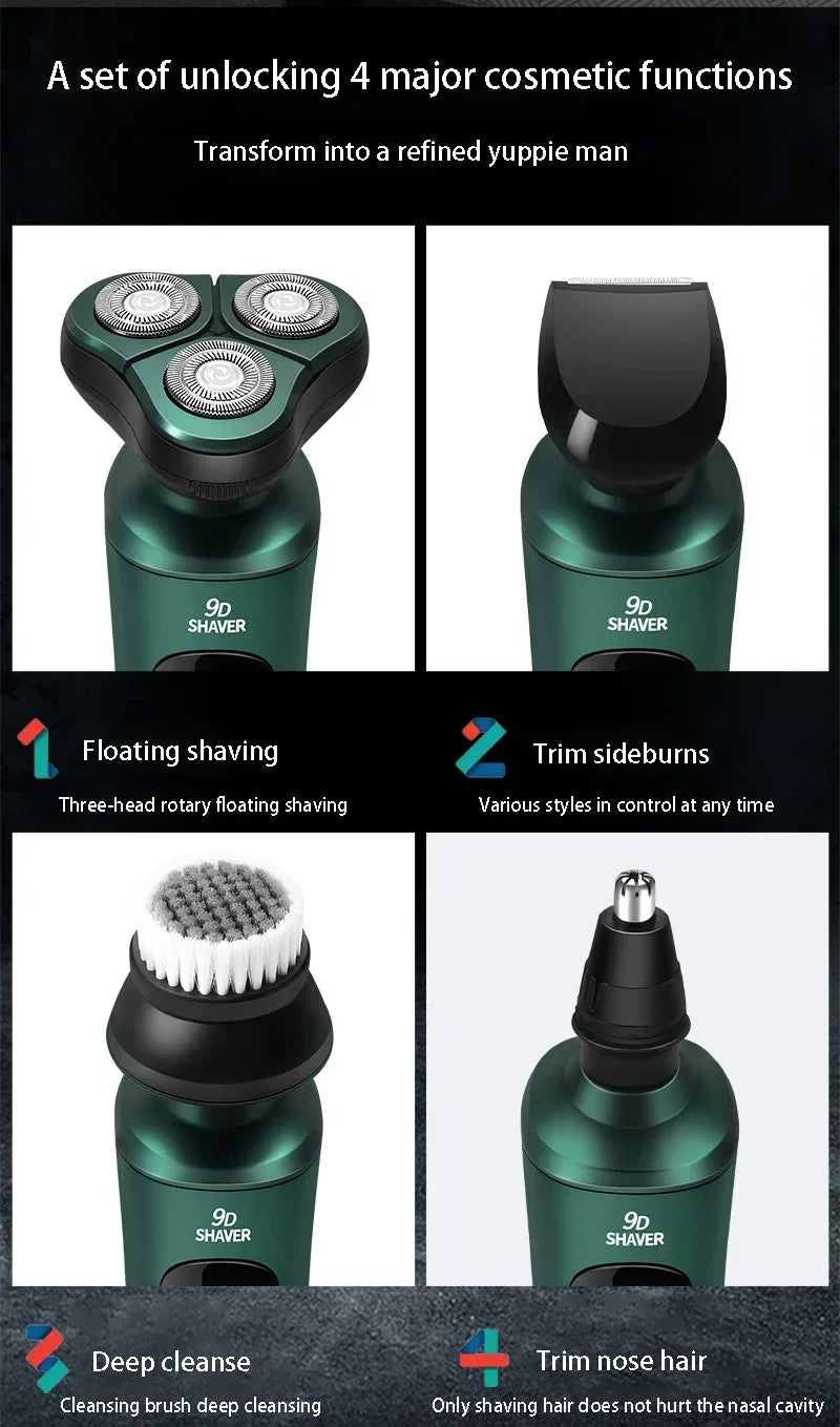 Smart USB Rechargeable LCD Digital Display Three-head Floating Razor