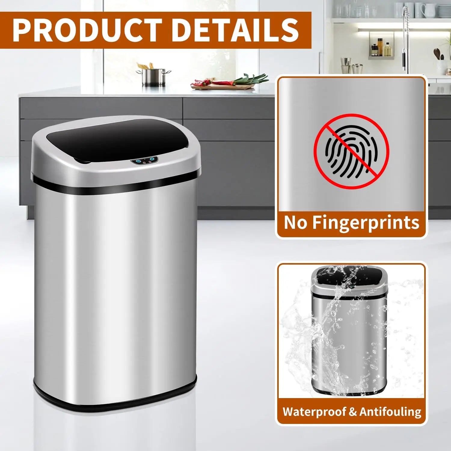 13-Gallon (50L) Automatic Motion Sensor Trash Can