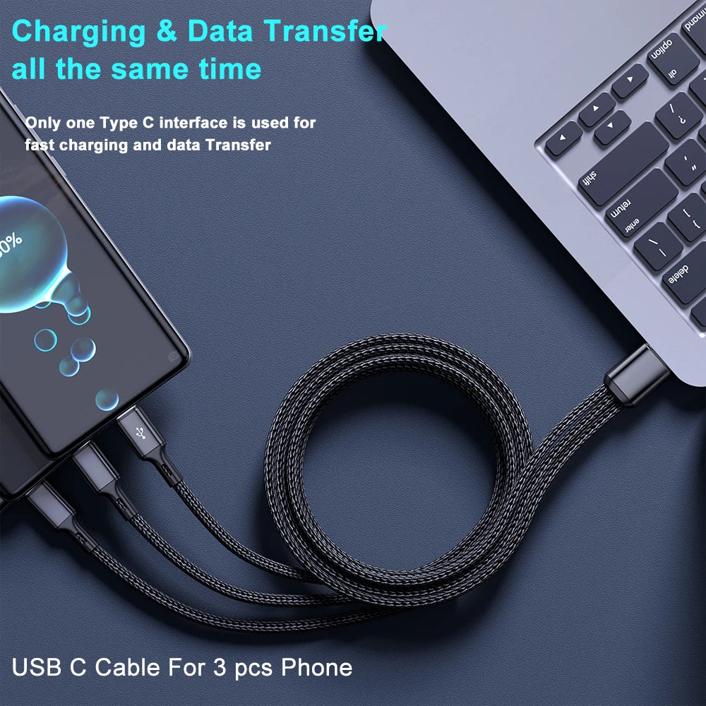 100W 6A 3 In 1 Fast USB To Type USB C Charge Cables