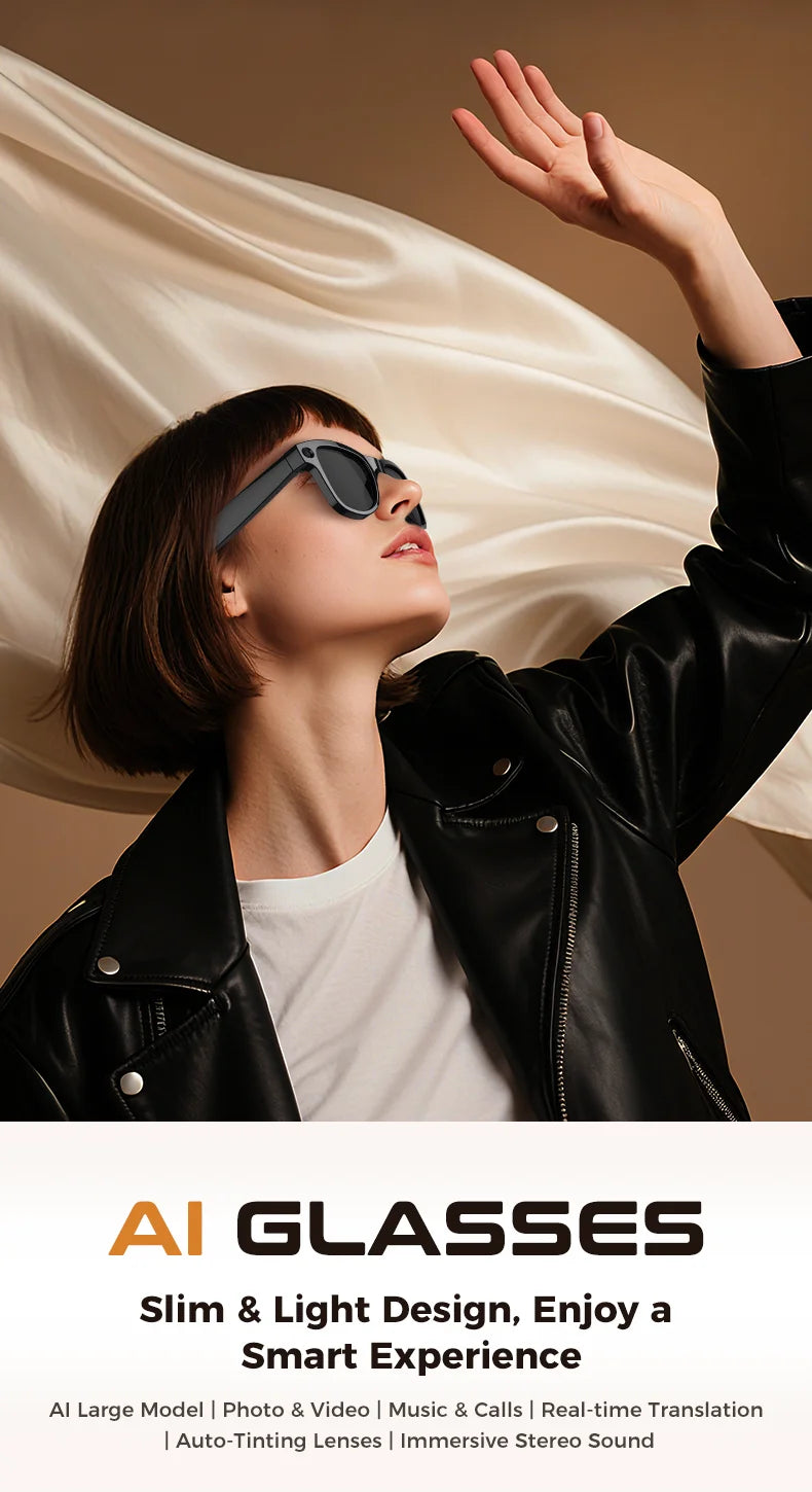 3600mAh Large Battery Smart Glasses 8MP HD Camera Video Recording Sunglasses Men