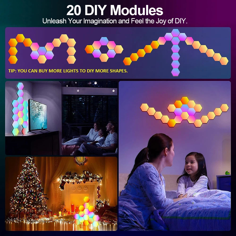 RGB Smart Hexagonal Color changing Ambient Night Light Music Rhythm Wall Lamp