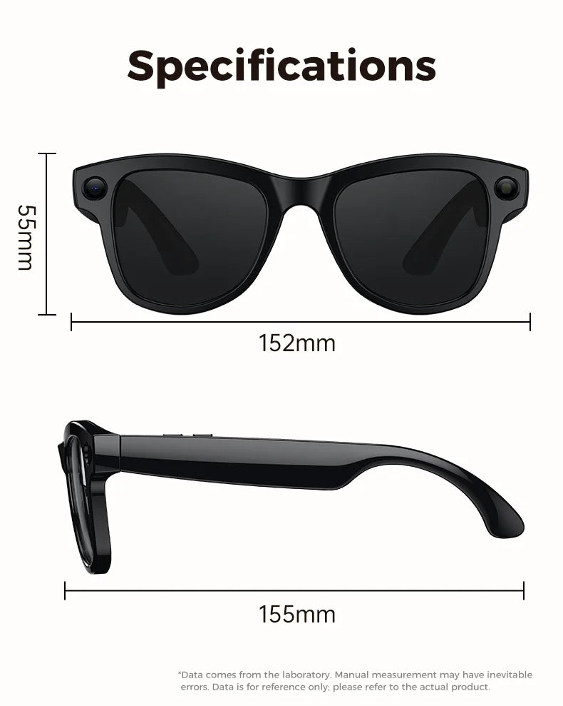 3600mAh Large Battery Smart Glasses 8MP HD Camera Video Recording Sunglasses Men